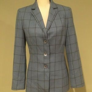 Talbots Blue White Checked Wool Cashmere Blazer